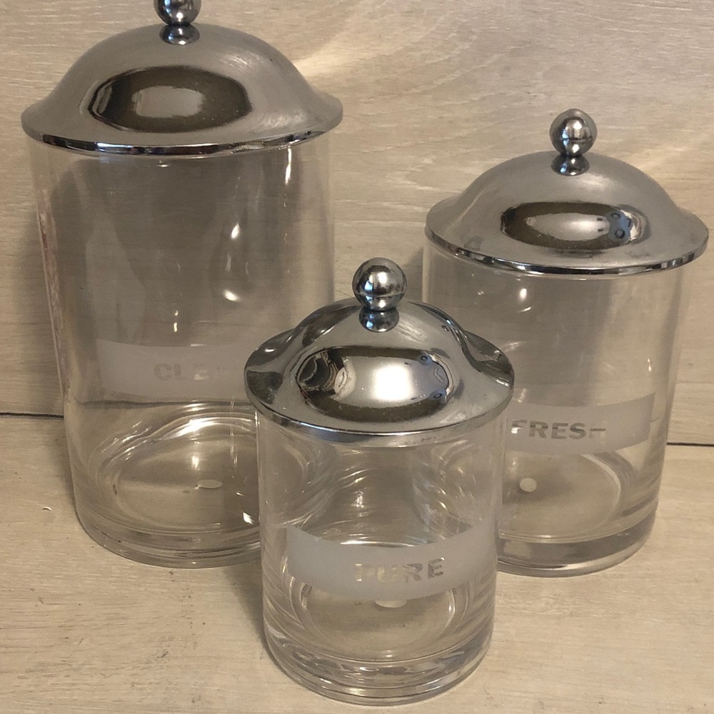 Apothecary Glass Canisters w/ Silver plate lids Bundle Set of 3 Clean Fresh Pure